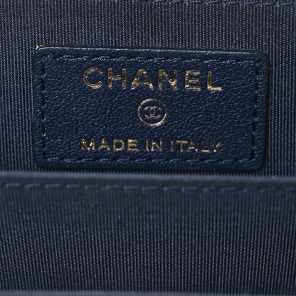 Chanel Sheepskin Chevron Quilted Vintage Mademoiselle Zip Coin Purse Dark Blue 7 of 8
