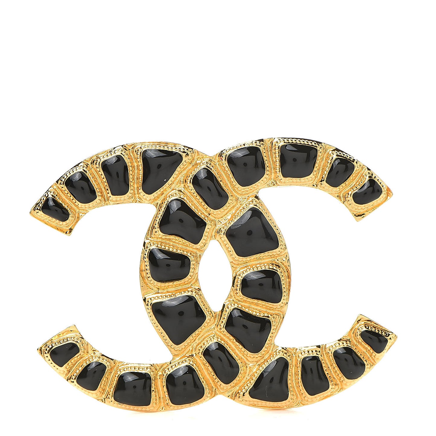 Gripoix Poured Glass Along The Nile CC Brooch Black Gold