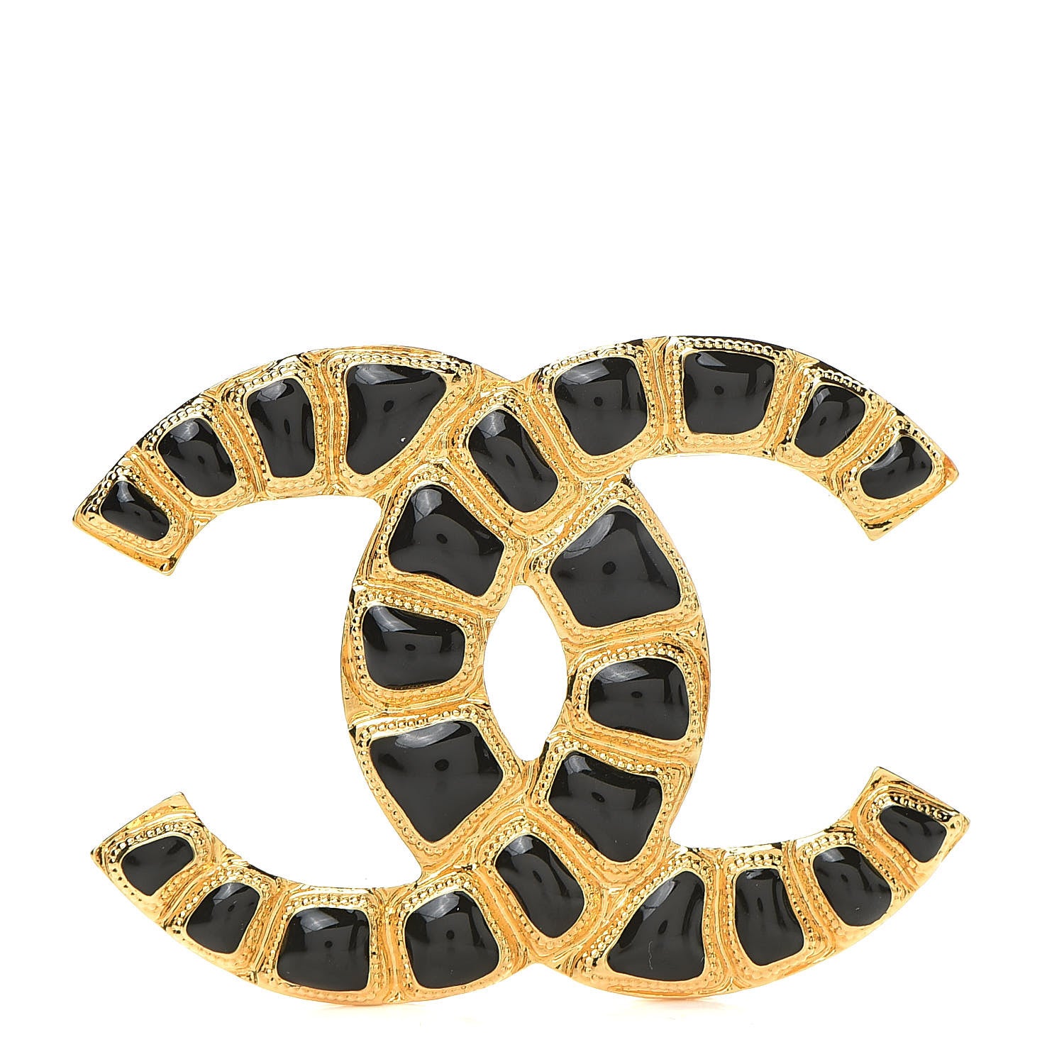 Chanel Gripoix Poured Glass Along The Nile CC Brooch Black Gold 1 of 5