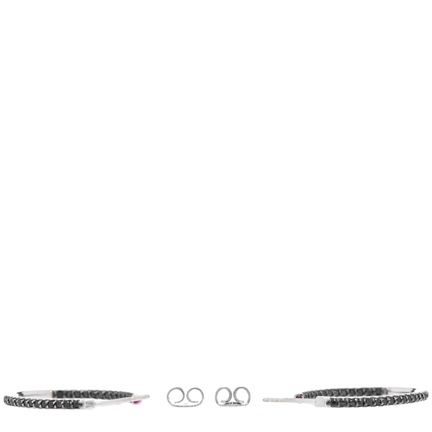 Roberto Coin 18K White Gold Black Diamond Inside Outside Hoop Earrings 3 of 5