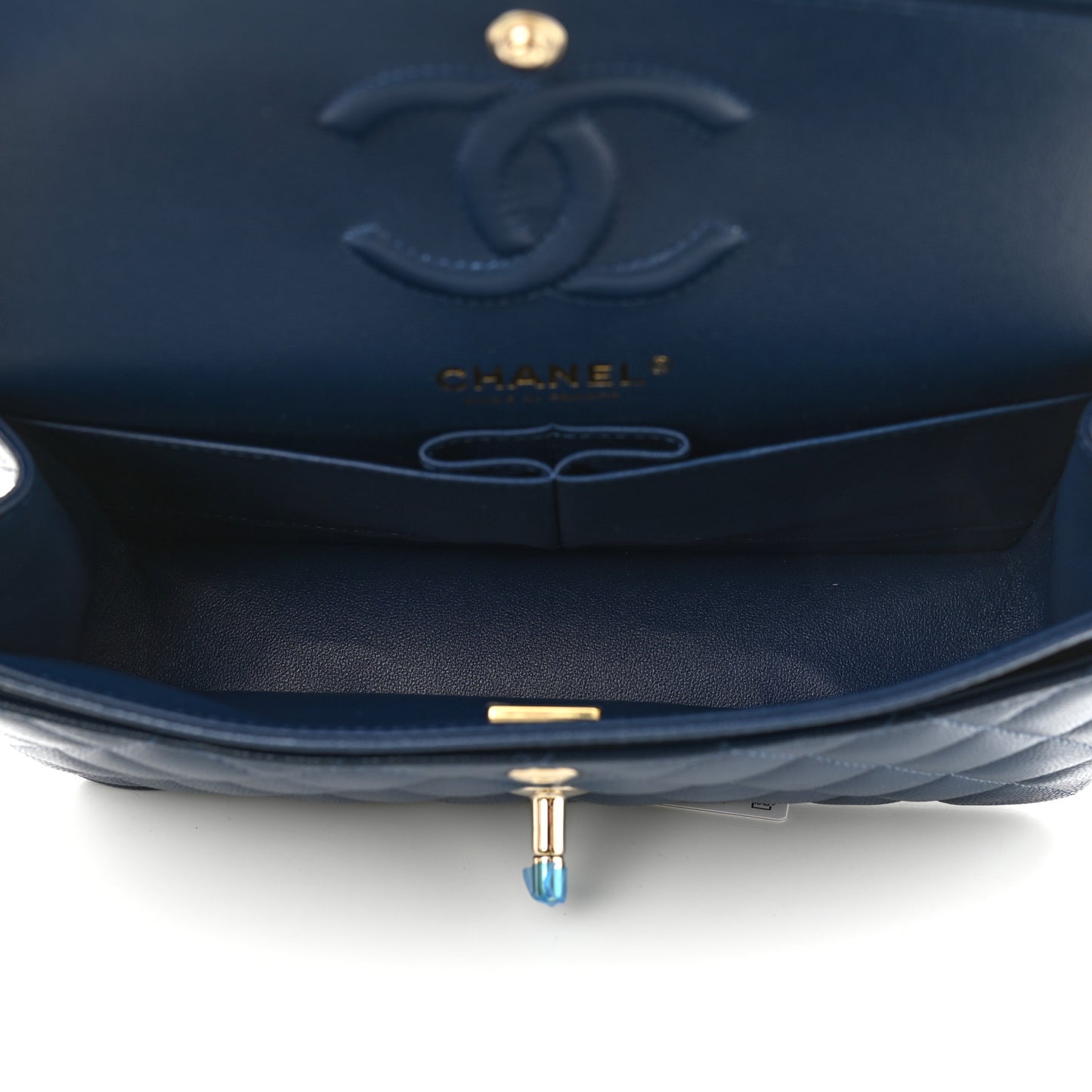 Caviar Quilted Small Double Flap Dark Blue