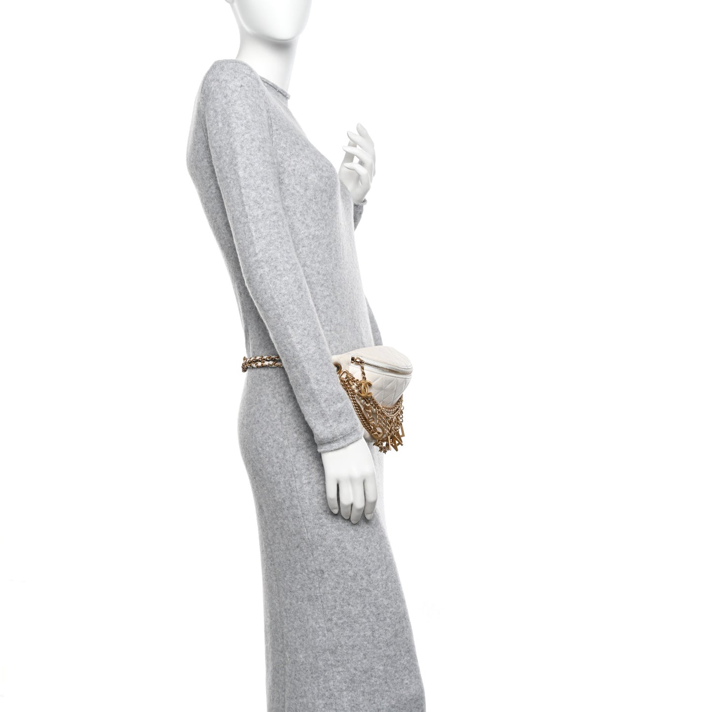 Lambskin Quilted All About Chains Waist Belt Bag White