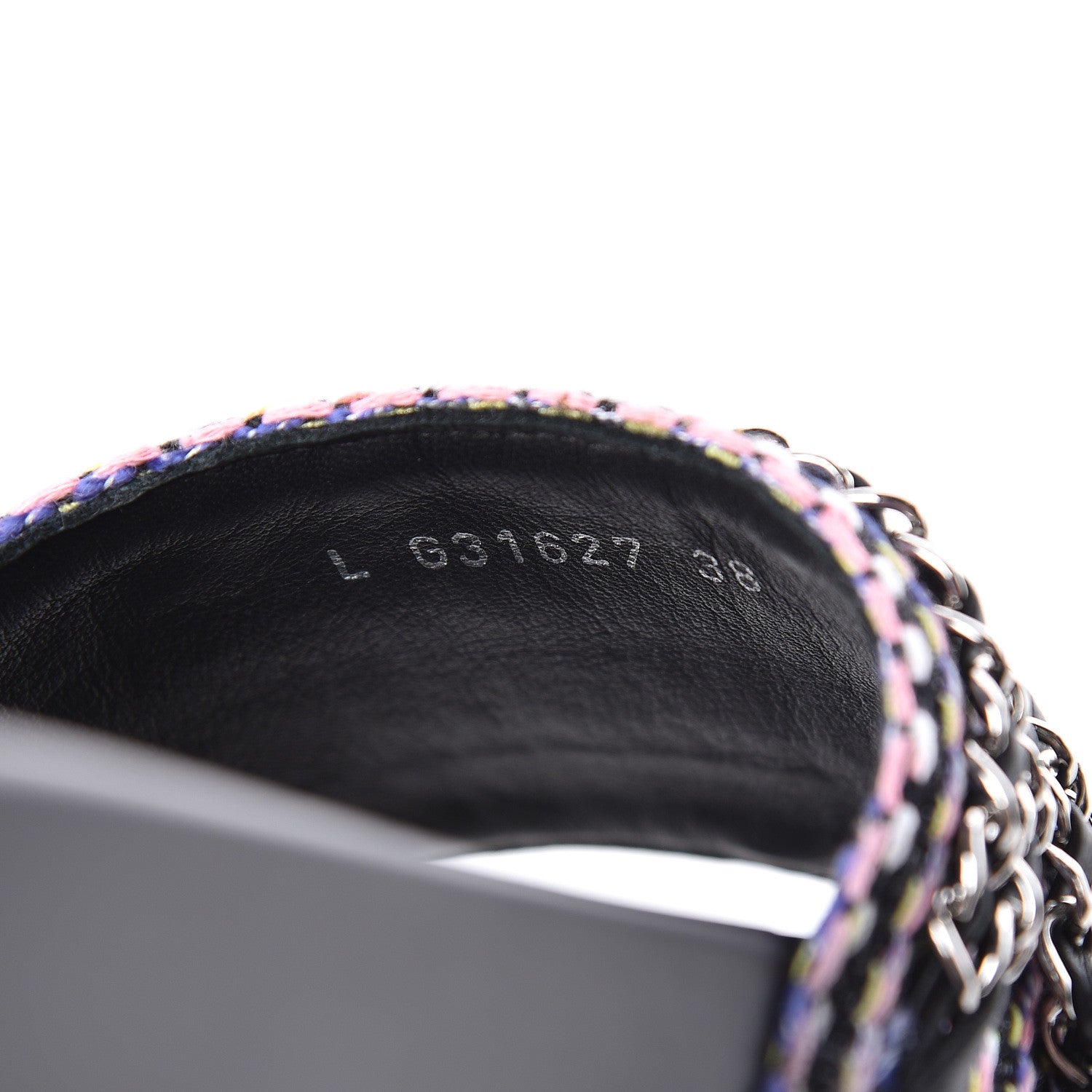Chanel Tweed Lambskin Chain Flat Sandals 38 Black Multicolor 7 of 10
