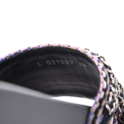 Chanel Tweed Lambskin Chain Flat Sandals 38 Black Multicolor 7 of 10