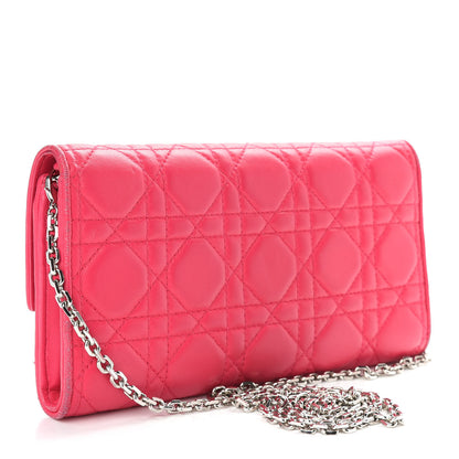 Christian Dior Lambskin Cannage Lady Dior Rendezvous Wallet On Chain Fuchsia 3 of 10