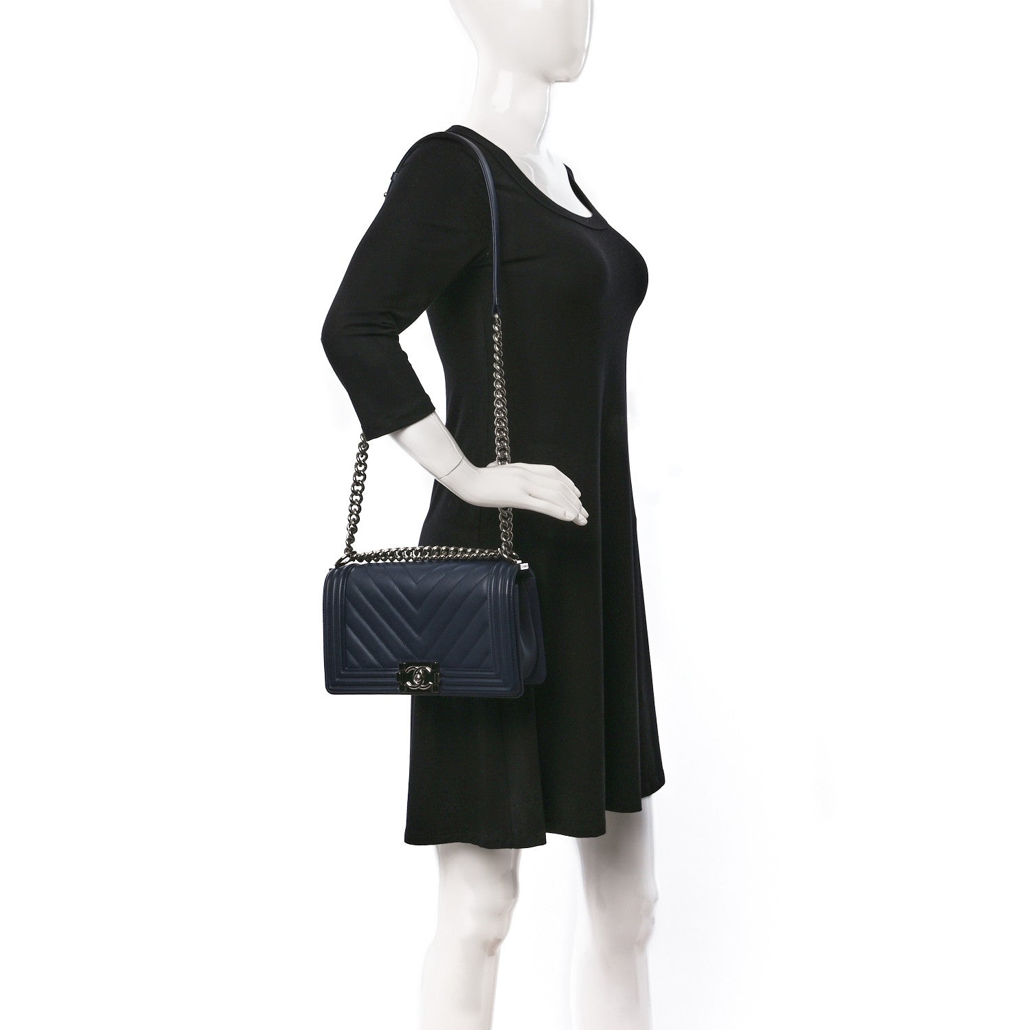 Chanel Lambskin Chevron Medium Boy Flap Dark Navy Blue 2 of 10