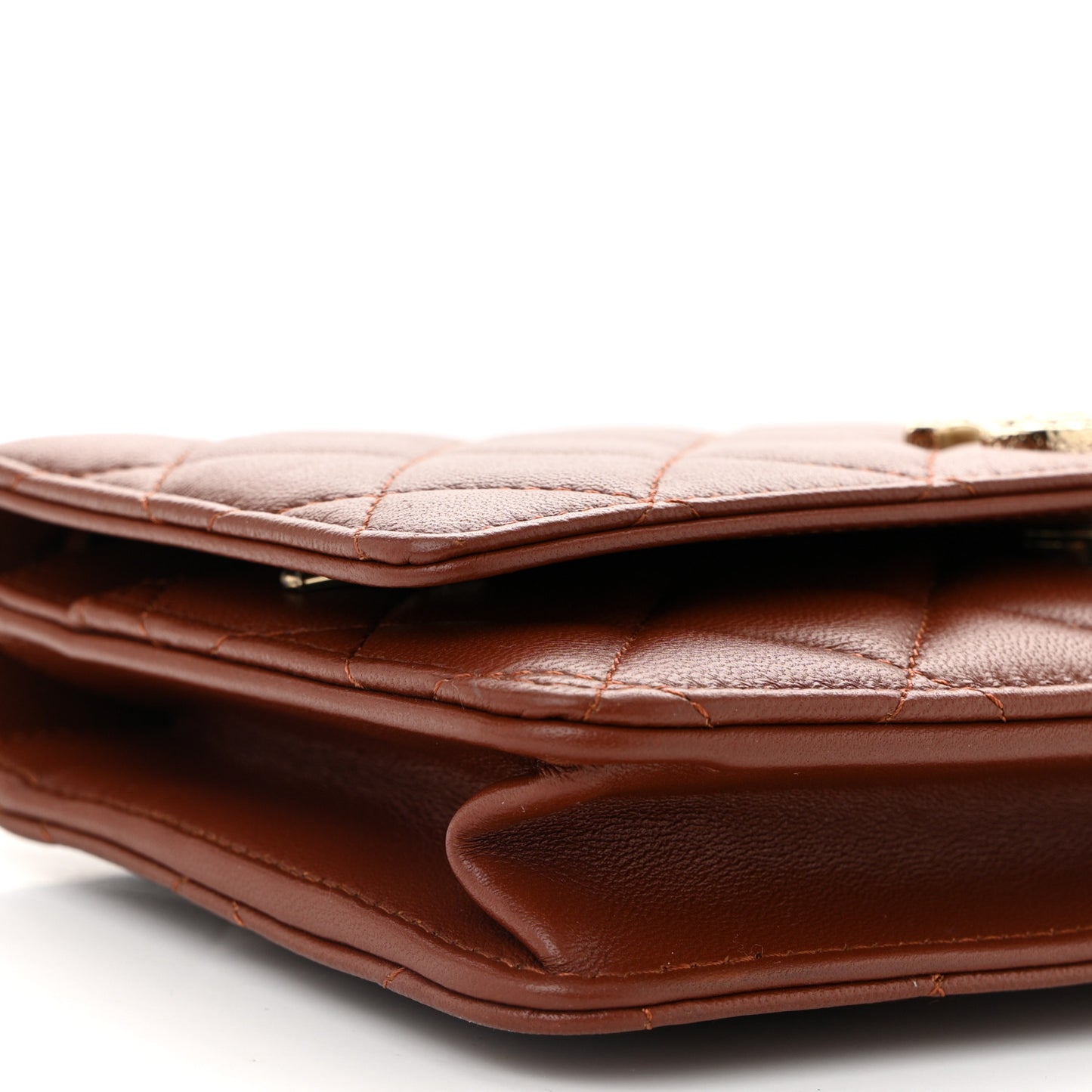 Lambskin Quilted Crystal Pearl CC Wallet On Chain WOC  Brown