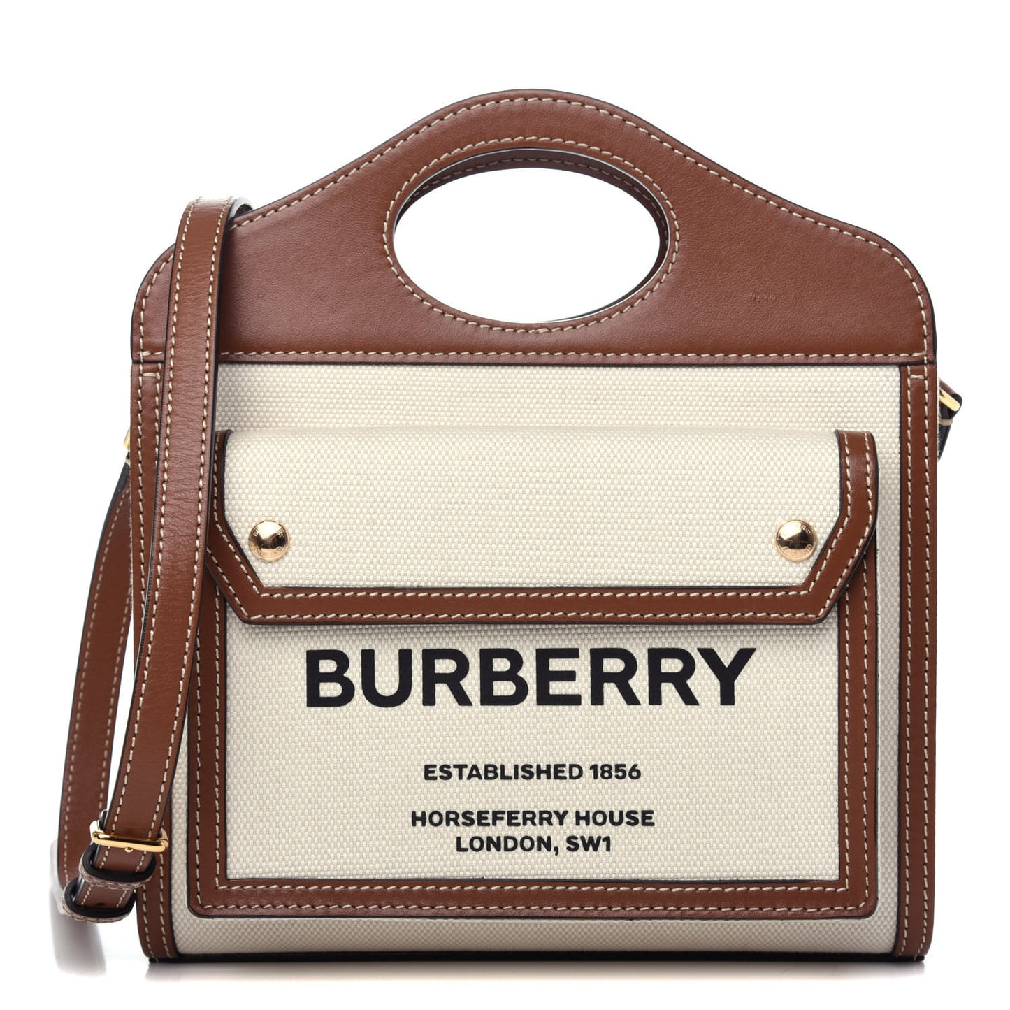 Canvas Smooth Calfskin Two Tone Mini Pocket Bag Natural Malt Brown