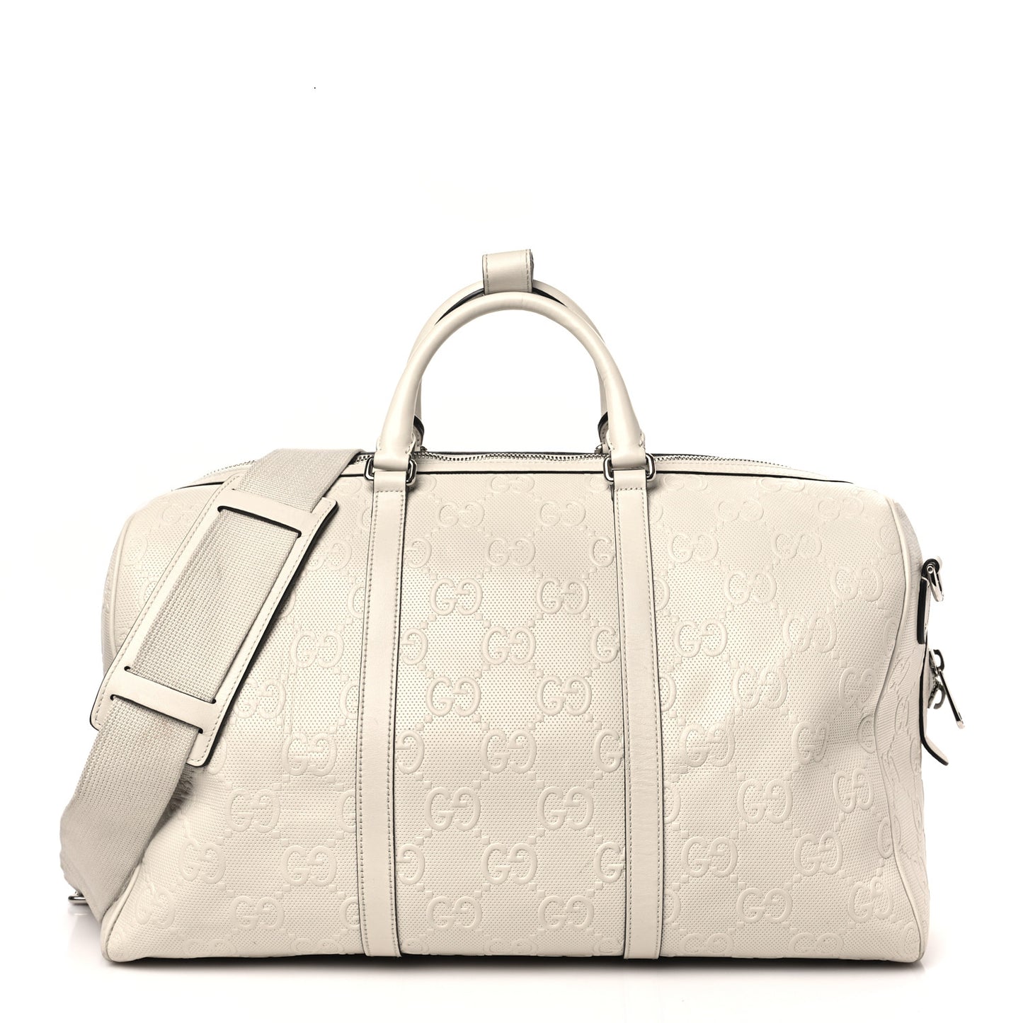 Calfskin GG Tennis Embossed Duffle Bag Mystic White
