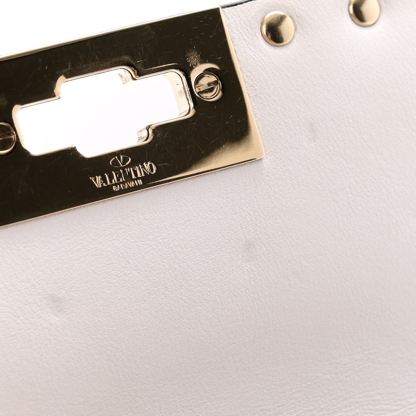 Lambskin VLTN Print Medium Rockstud Spike Shoulder Bag Optic White Black