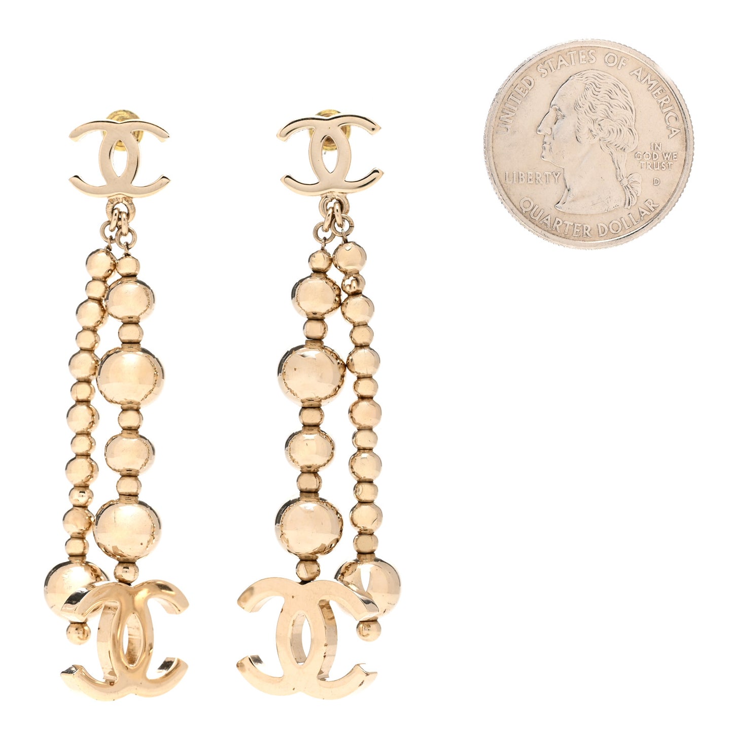 Crystal Bead CC Dangle Earrings Gold