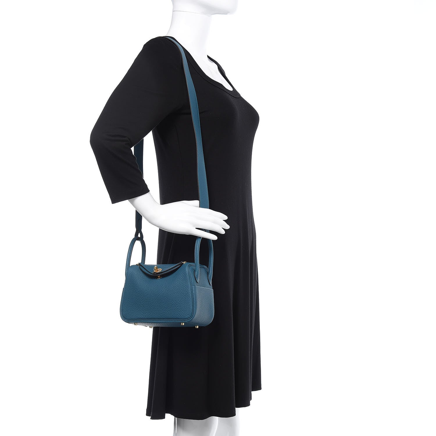 Hermes Taurillon Clemence Mini Lindy 20 Vert Bosphore 2 of 11
