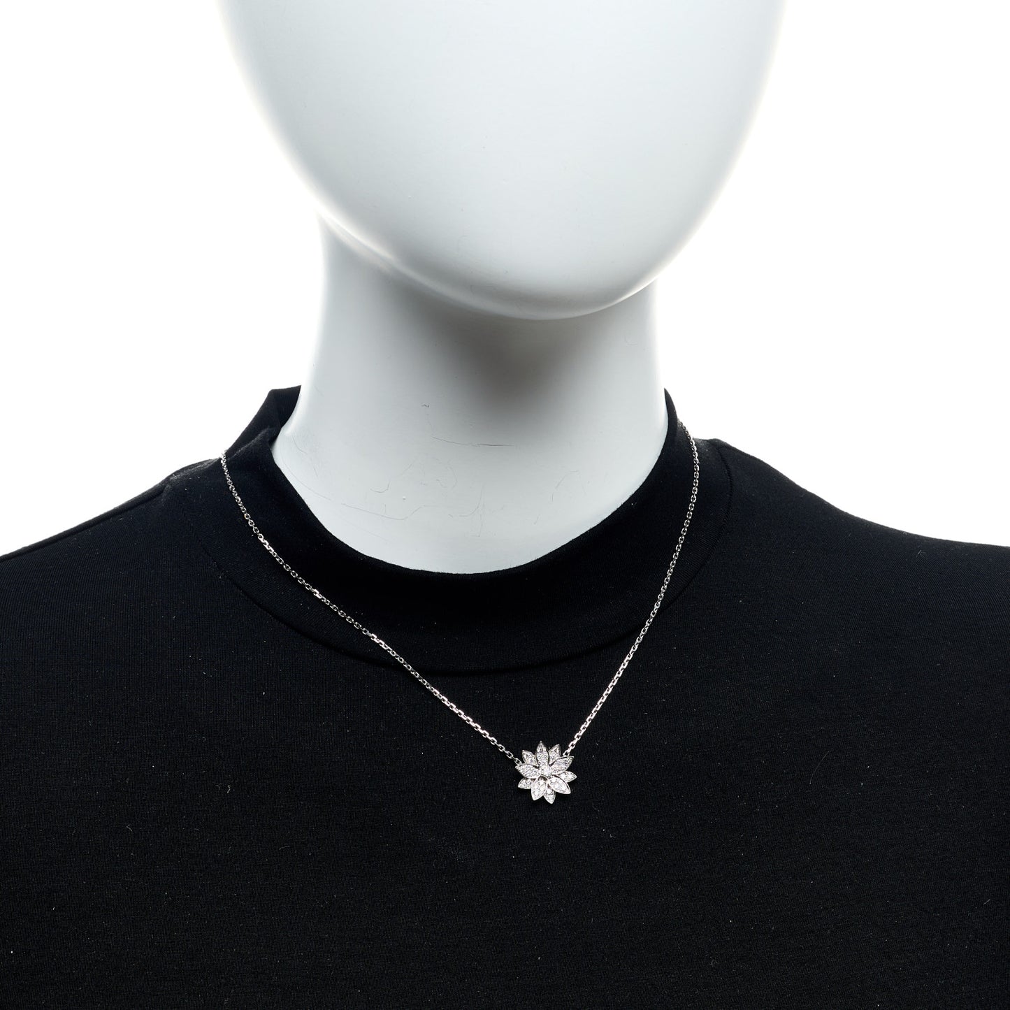 18K White Gold Diamond Small Lotus Pendant Necklace