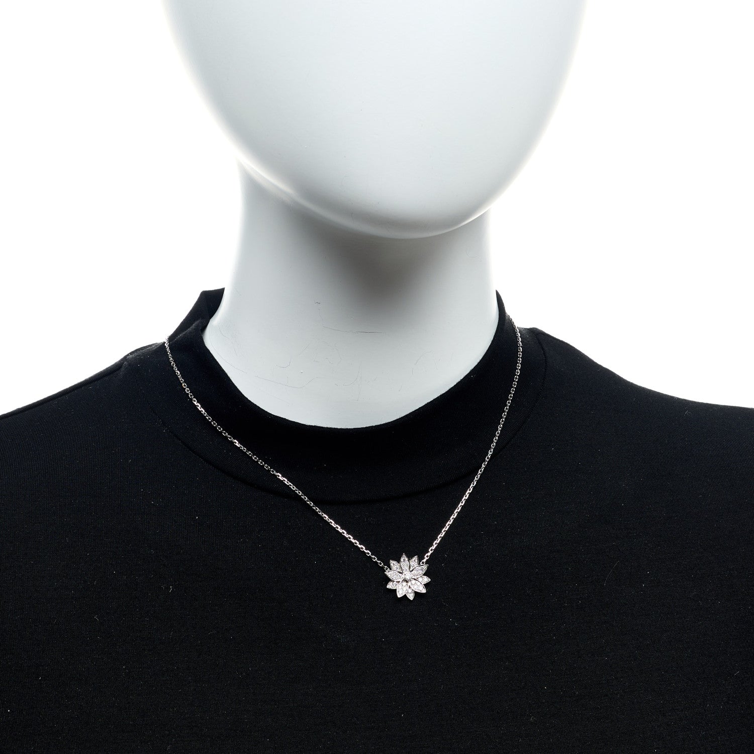 Van Cleef & Arpels 18K White Gold Diamond Small Lotus Pendant Necklace 1 of 5