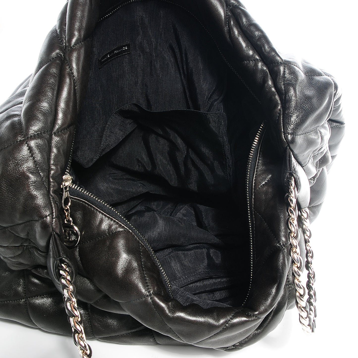 Lambskin Quilted Chain Handles Handbag Black