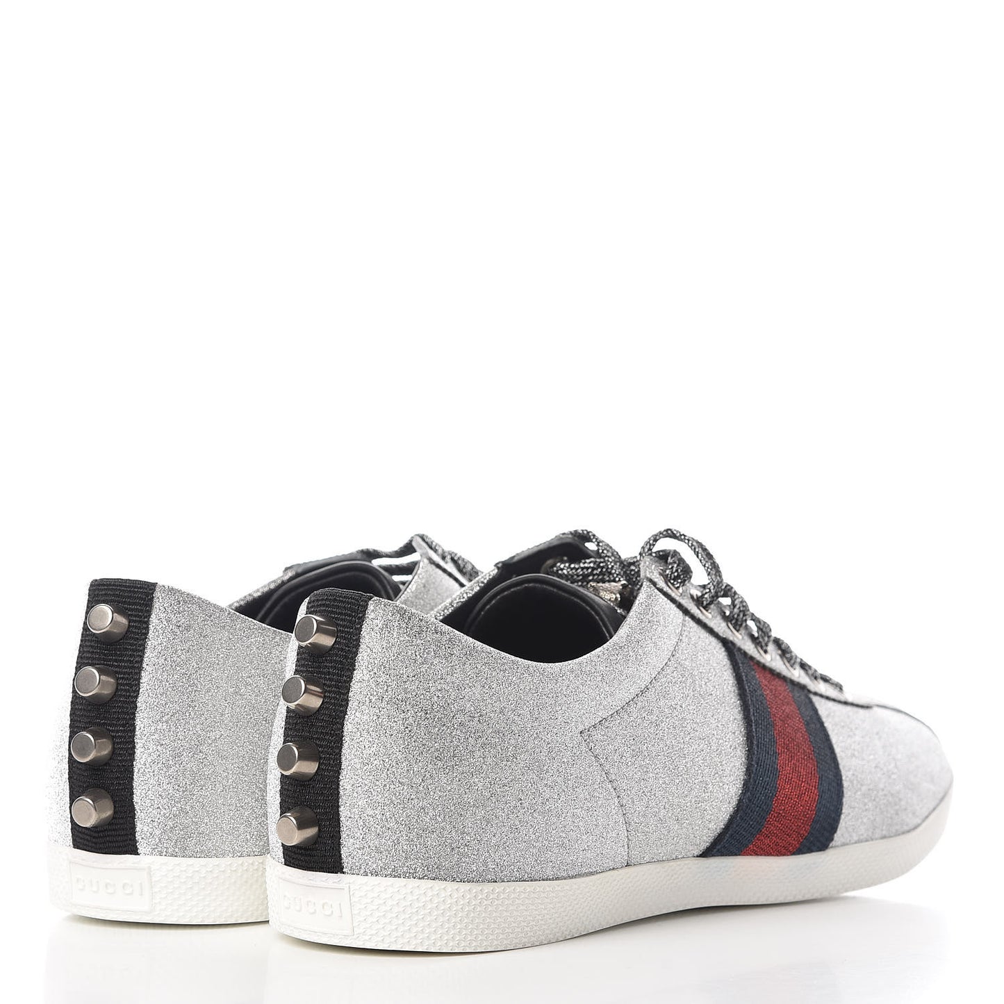 Glitter Fabric Studded Web Mens Sneakers 8 Silver