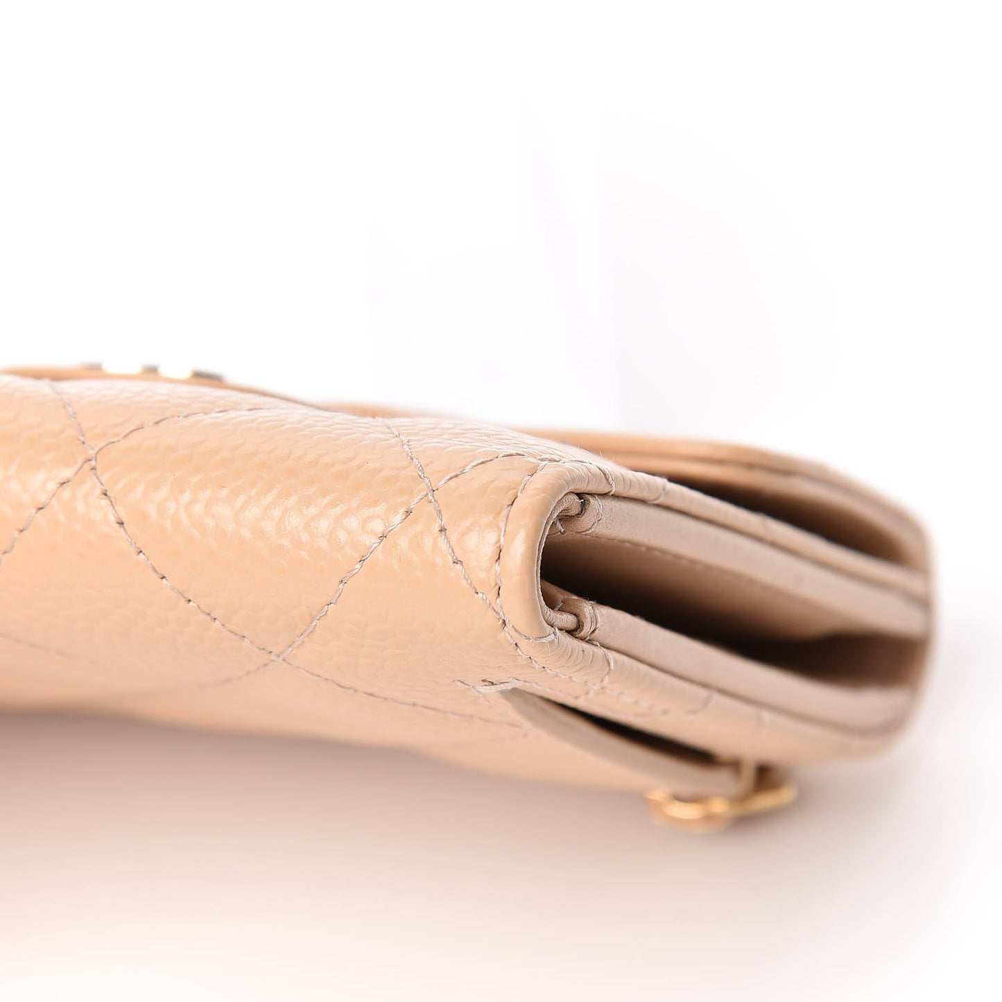 Caviar Quilted Compact Flap Wallet Beige