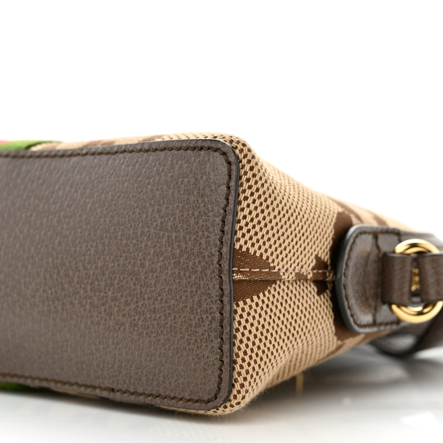 Monogram Jumbo GG Textured Dollar Calfskin Web Small Ophidia Dome Shoulder Bag Camel Ebony New Acero