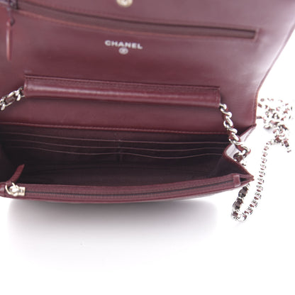 Chanel Patent Quilted Wallet On Chain WOC Burgundy 5 of 13