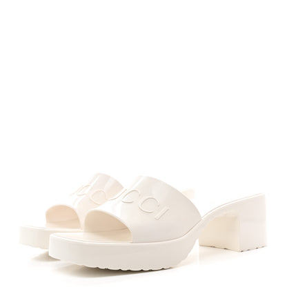 Gucci Rubber Gucci Logo Womens Platform 20/60mm Slide Sandals 37 Mystic White 3 of 9