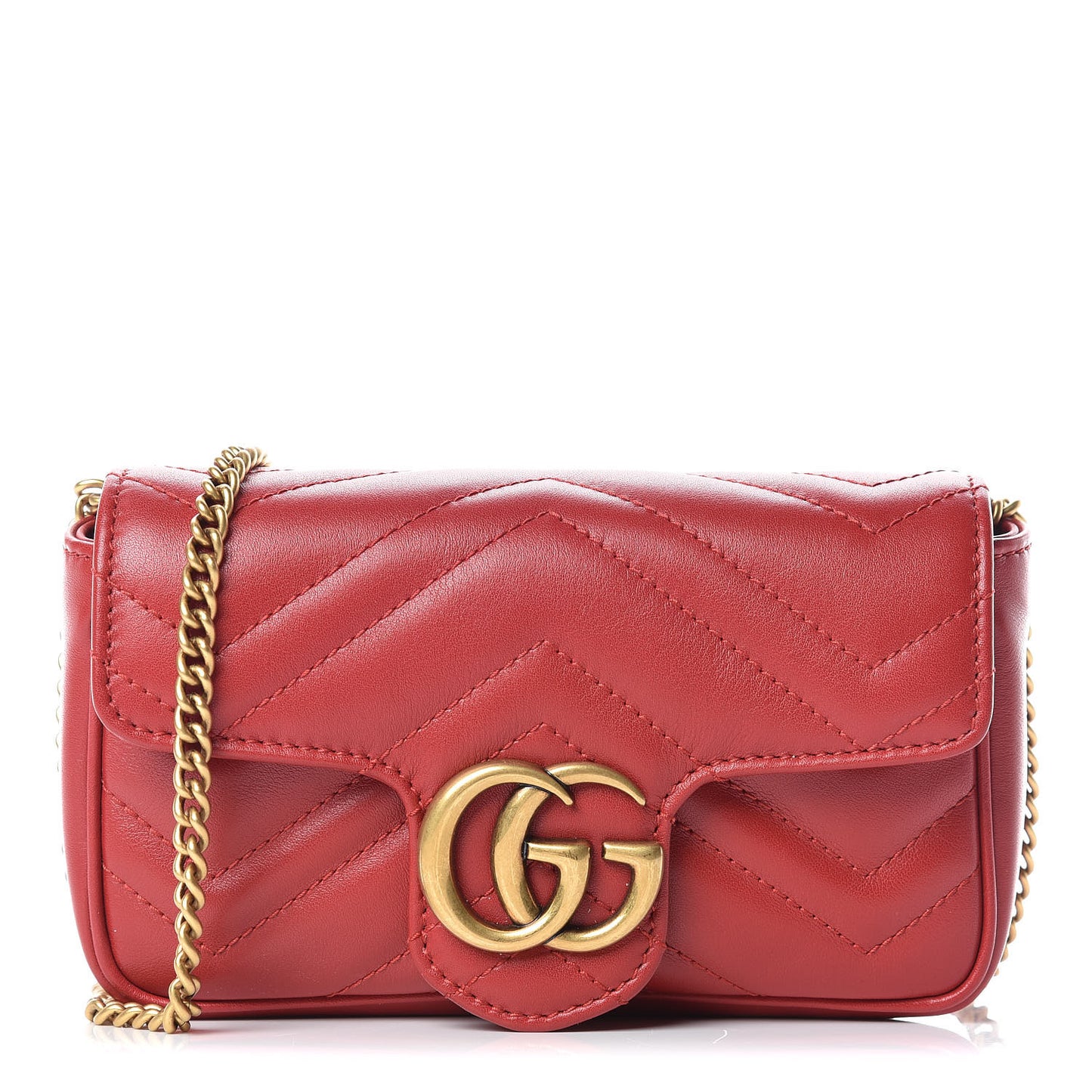Calfskin Matelasse Super Mini GG Marmont Shoulder Bag Hibiscus Red