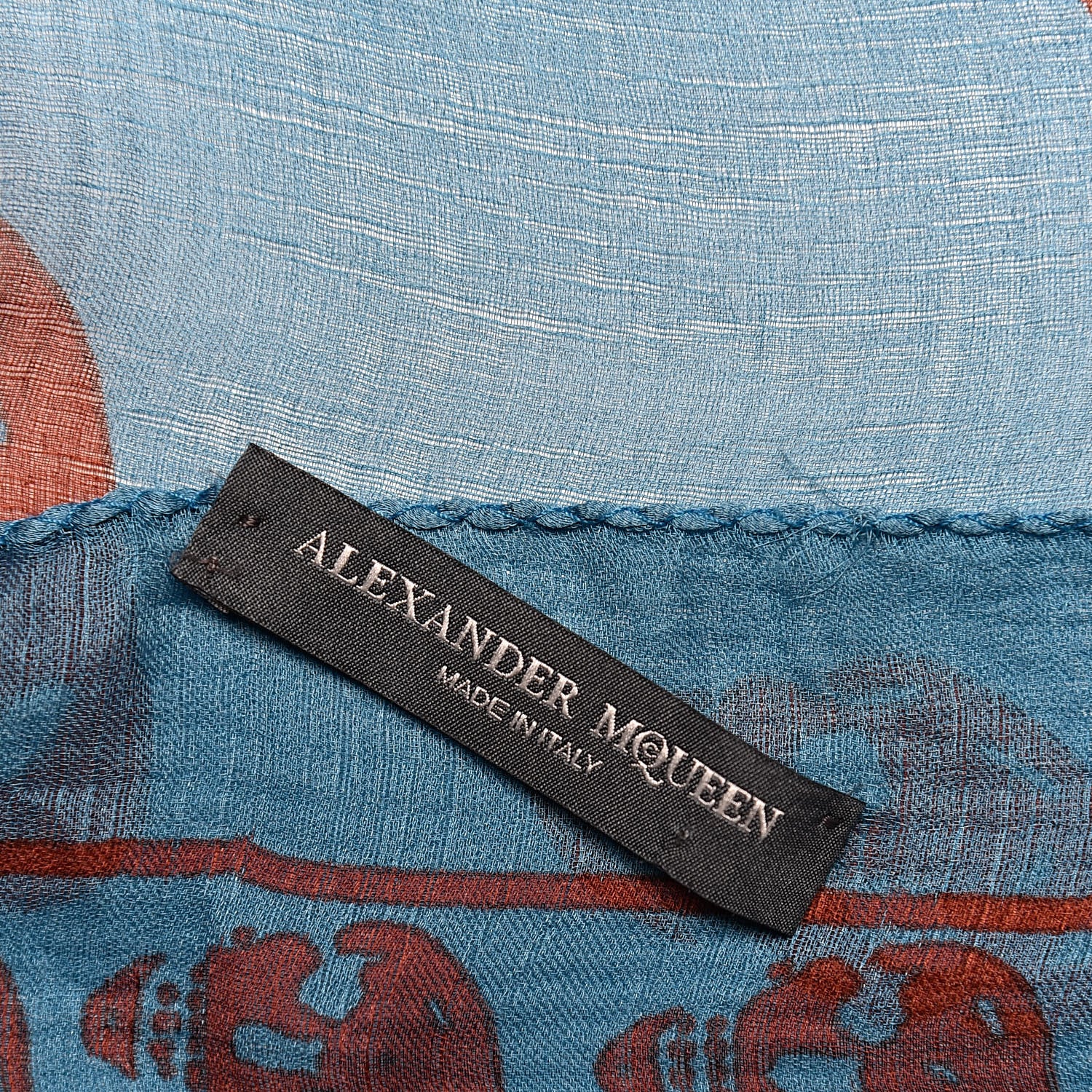 Alexander McQueen Silk Chiffon Skull Scarf Blue 3 of 5