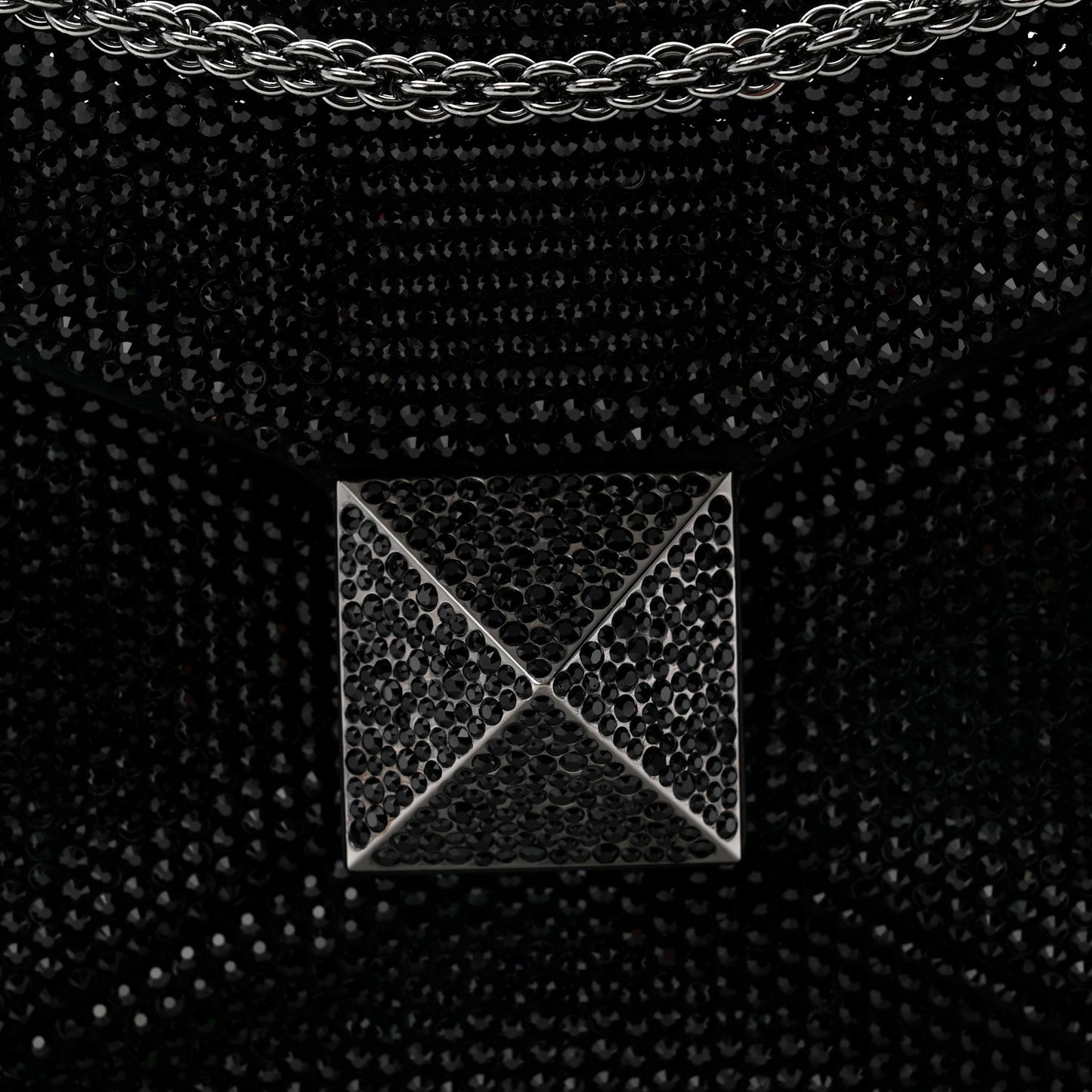 Crystal Suede Embellished Small One Stud Clutch With Chain Black