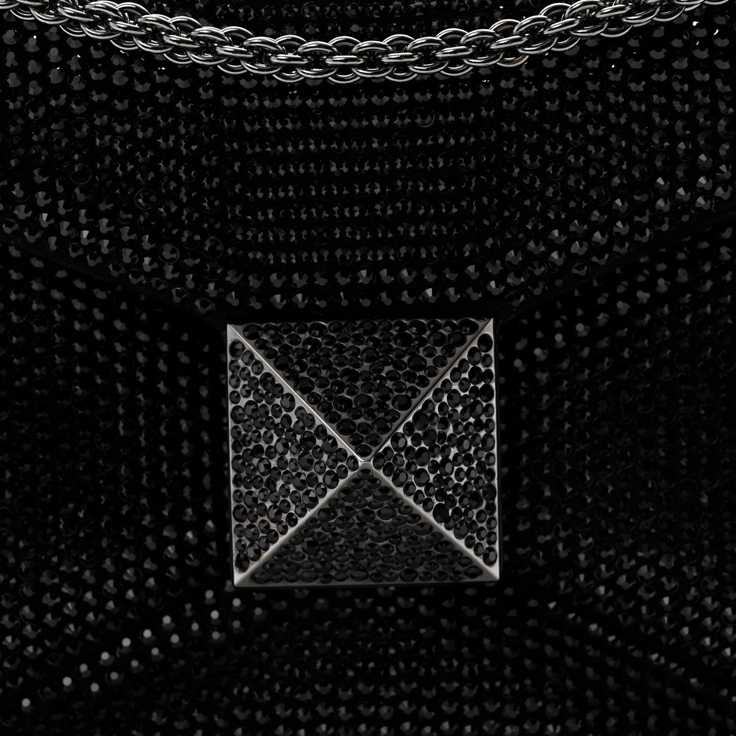 Valentino Garavani Crystal Suede Embellished Small One Stud Clutch With Chain Black 7 of 10