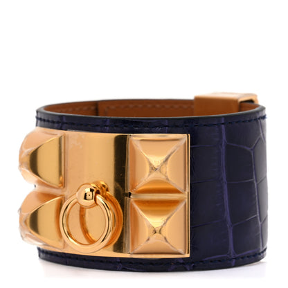 Hermes Shiny Alligator Collier De Chien CDC Bracelet T2 Bleu Encre 1 of 6