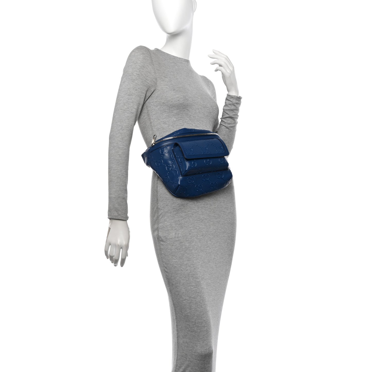 Calfskin GG Tennis Embossed Pocket Belt Bag 90 Intense Metal Blue