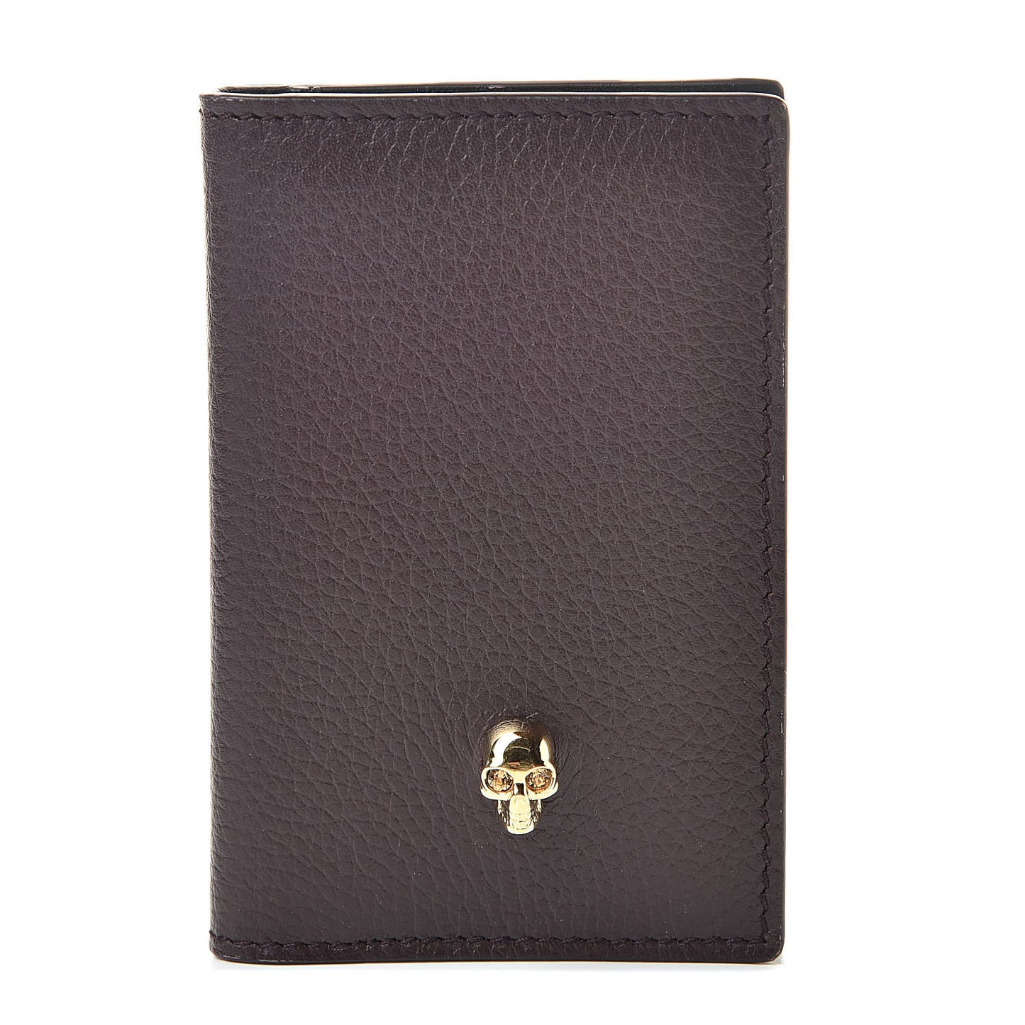 Small Grained Calfskin Skull Pocket Organizer Amaranth