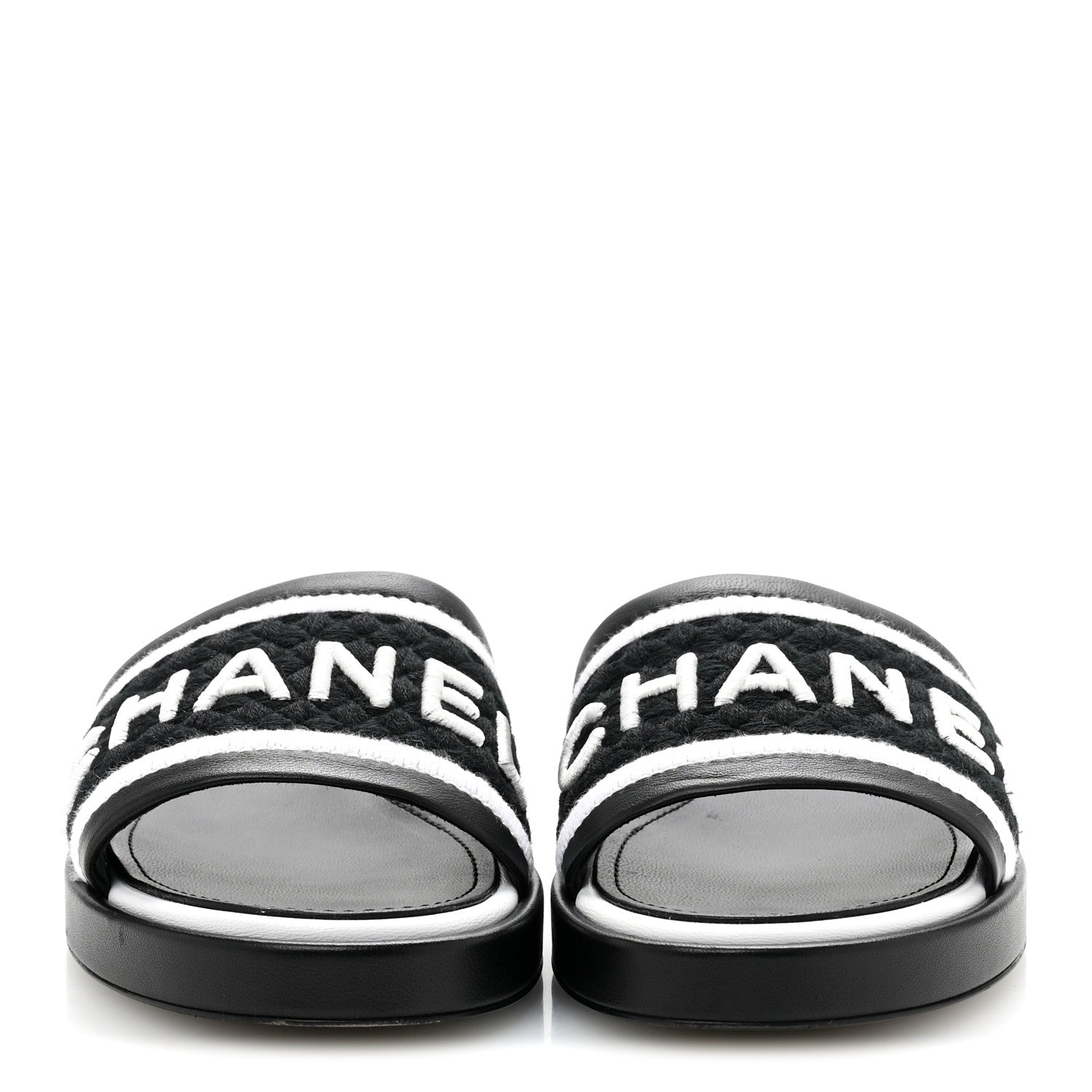 Chanel Lambskin Embroidered CC Mule Sandal 39.5 Black White 3 of 10