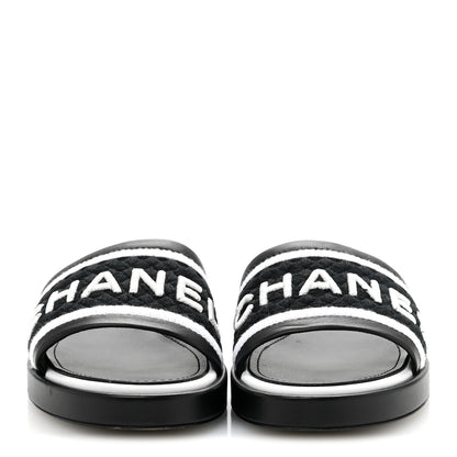 Chanel Lambskin Embroidered CC Mule Sandal 39.5 Black White 3 of 10