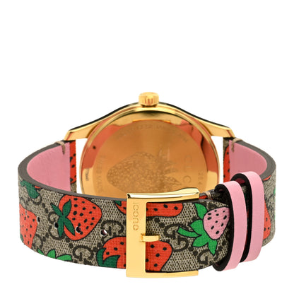 Gucci Stainless Steel Canvas 38mm G-Timeless GG Supreme Strawberry Quartz Watch Brown 3 of 4