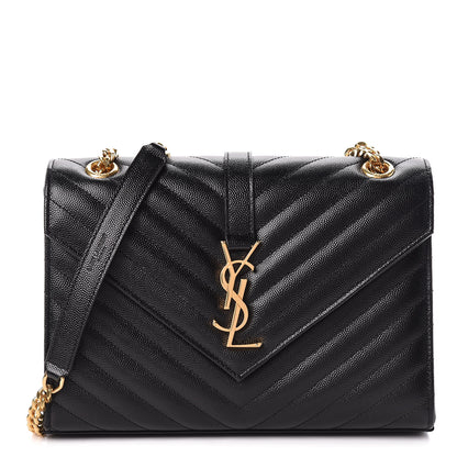 Saint Laurent Grain De Poudre Matelasse Chevron Medium Monogram Satchel Black 1 of 11