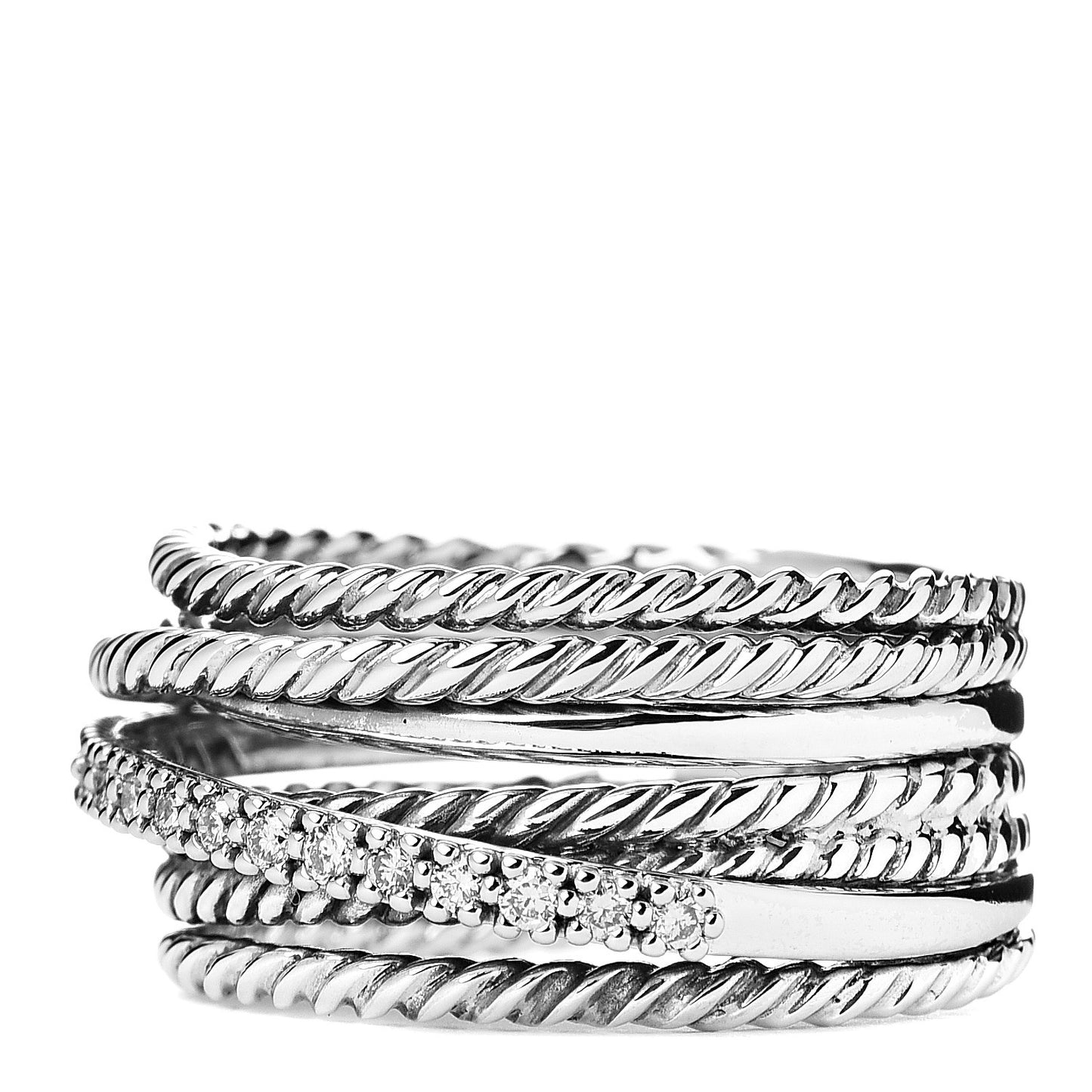 Sterling Silver Diamond 11mm Wide Crossover Cable Ring 54 7
