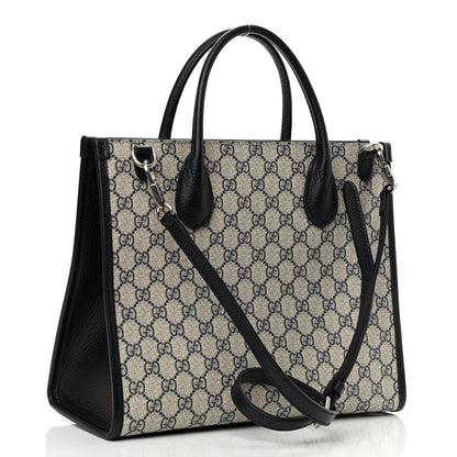 Gucci GG Supreme Monogram Textured Dollar Calfskin Small Retro Interlocking G Tote Bag Beige Blue 3 of 8