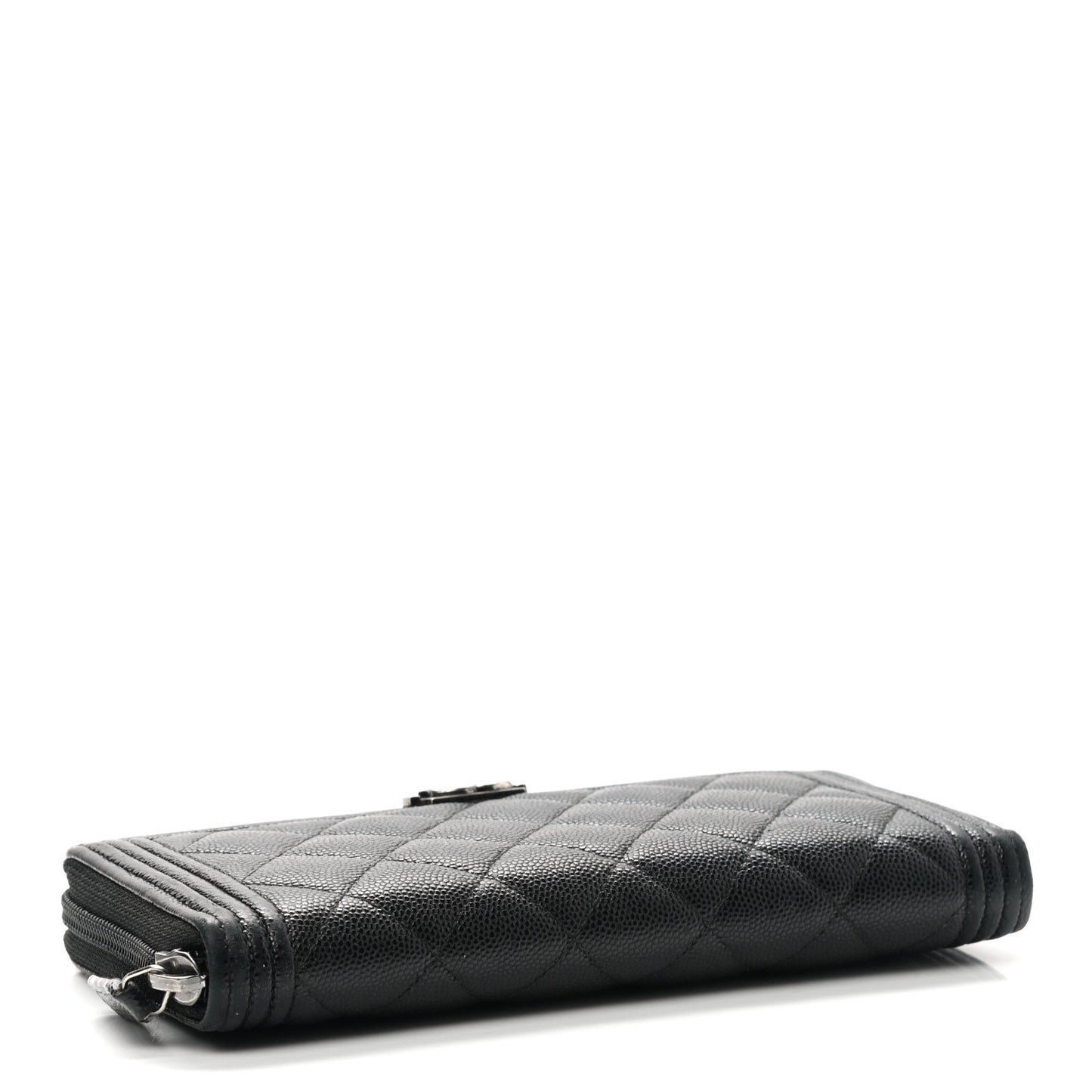 Caviar Quilted Boy Long Zip Around Wallet Black