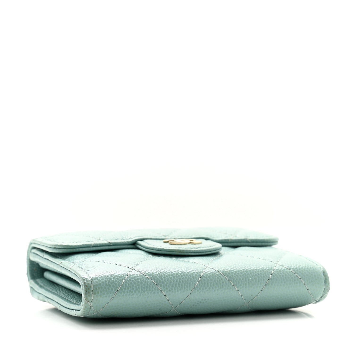 Caviar Quilted Flap Card Holder Wallet Light Blue