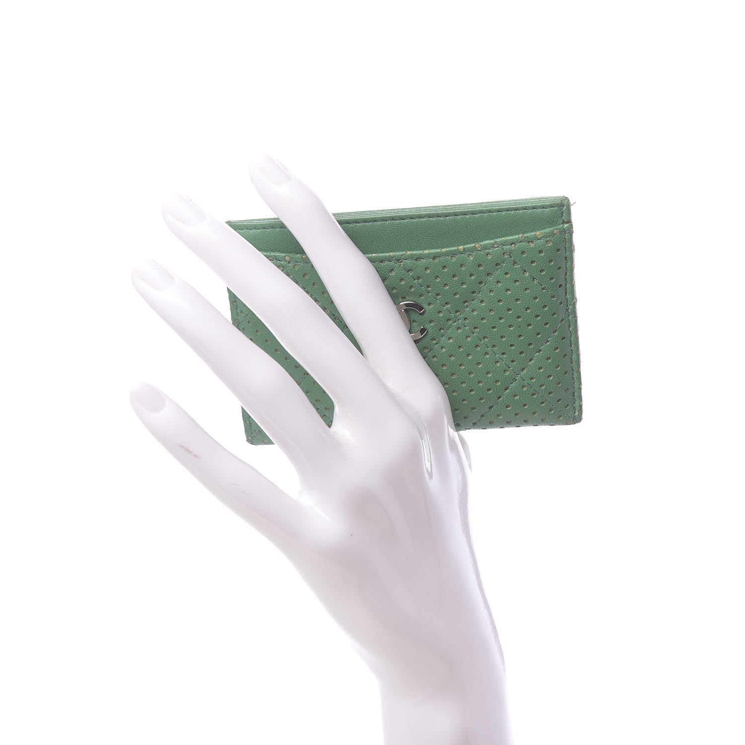 Chanel Perforated Lambskin Quilted Card Holder Green 2 of 8