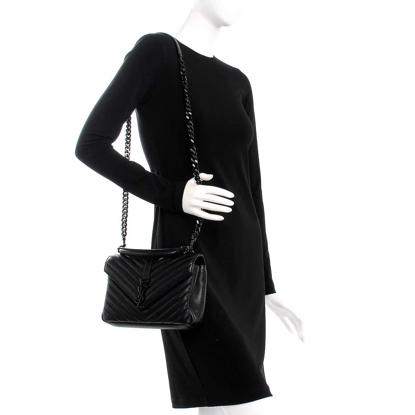 Sheepskin Matelasse Chevron Monogram Medium College Bag Black