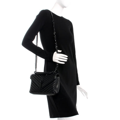 Saint Laurent Sheepskin Matelasse Chevron Monogram Medium College Bag Black 2 of 8