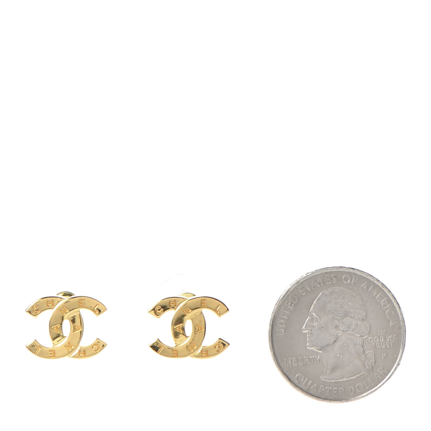 Chanel Metal CC Paris Button Stud Earrings Gold 2 of 5