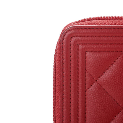 Chanel Caviar Quilted Small Boy Zip Around Wallet Dark Red 12 of 13