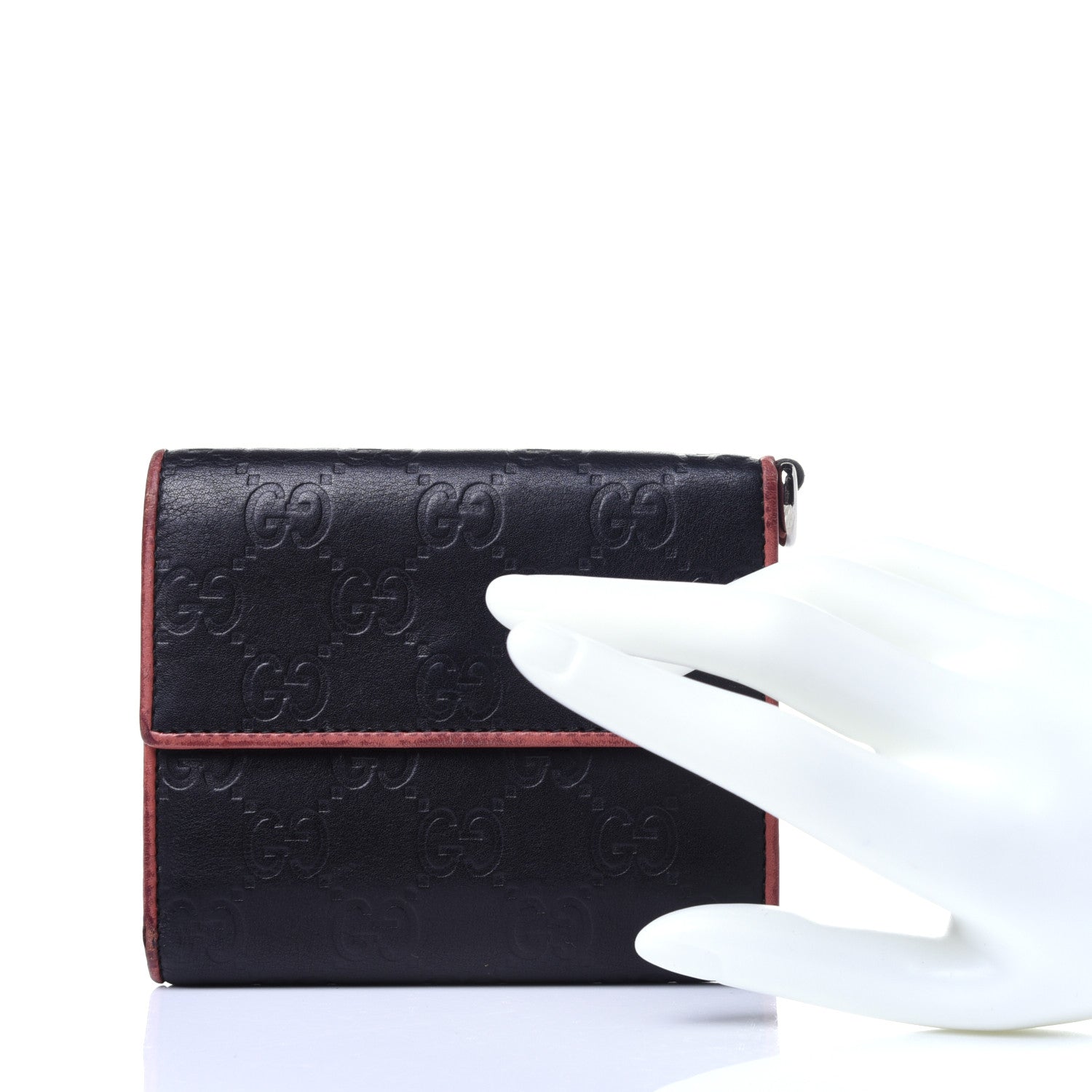 Gucci Guccissima Trifold Wallet Black Pink 2 of 12