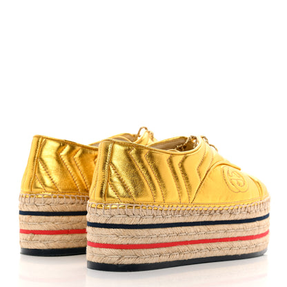 Gucci Metallic Nappa Matelasse GG Pilar Flatform Lace-Up Espadrilles 39 Oro Vecchio 4 of 14
