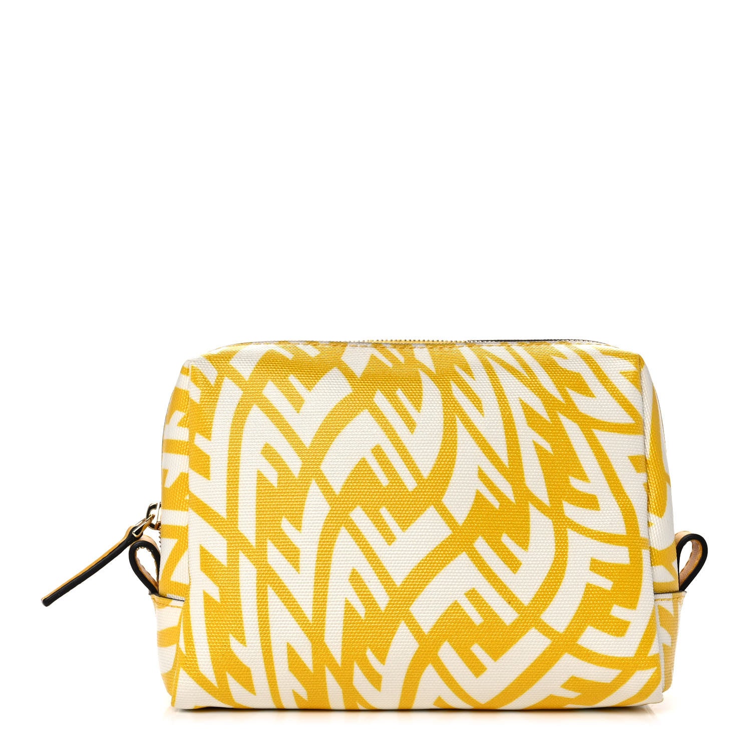 Fendi X SARAH COLEMAN Glazed Canvas Vitello King FF Vertigo Small Trapezoid Beauty Pouch Mimosa White 1 of 10