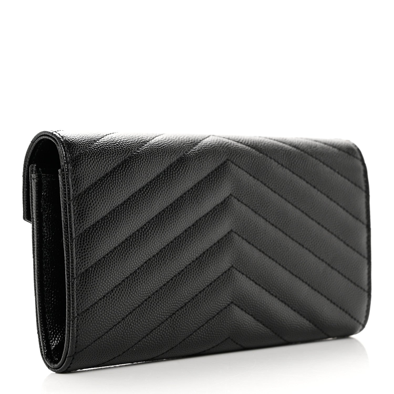 Saint Laurent Grain De Poudre Matelasse Chevron Monogram Flap Wallet Black 3 of 7