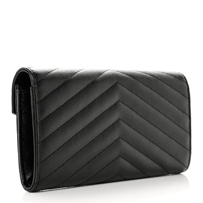 Saint Laurent Grain De Poudre Matelasse Chevron Monogram Flap Wallet Black 3 of 7