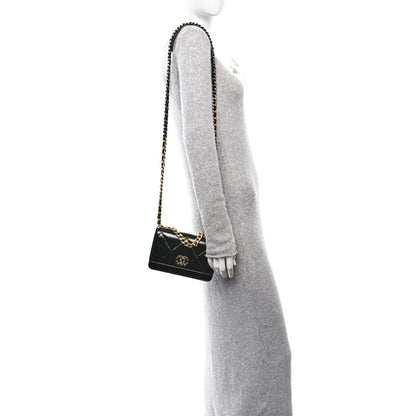 Chanel Shiny Crumpled Calfskin Quilted Chanel 19 Wallet On Chain WOC Black 2 of 11